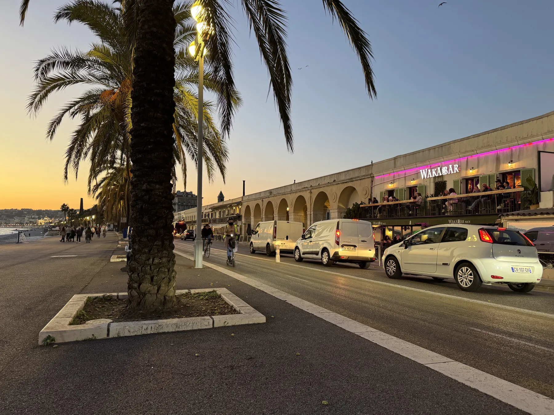 promenade des anglais, nice, at golden hour